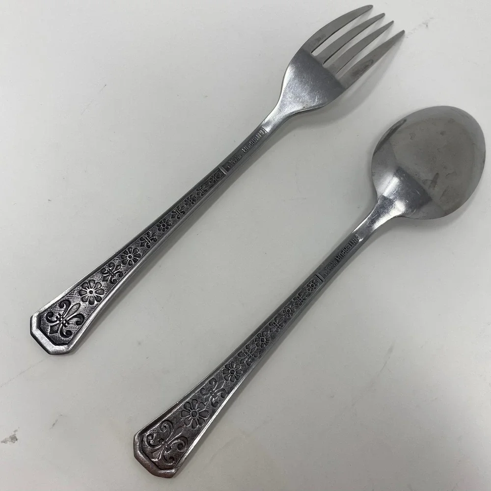 Interpur Stainless Florenz Mid-Century 2 Place Setting Spoon Fork Black Accent